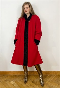 Vintage Red Wool Coat, Oversized Long Winter coat