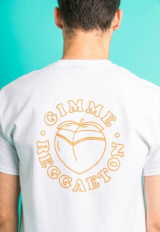 GRAPHIC T-SHIRT IN WHITE WITH REGGAETON DESIGN IN ORANGE