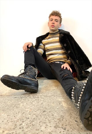 VINTAGE LACE-UP LEATHER BOOTS WITH STUDS/BLACK