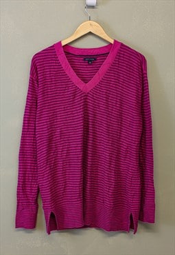 Vintage Y2K Tommy Hilfiger Stripe Jumper Pink Pullover 