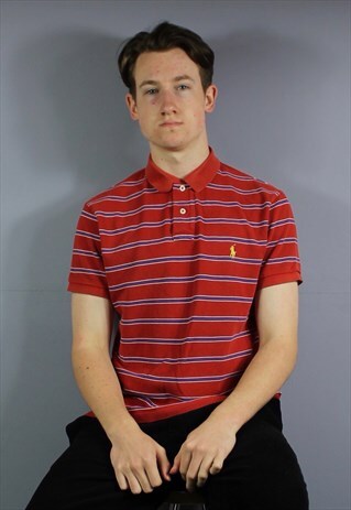 VINTAGE POLO RALPH LAUREN POLO SHIRT IN RED AND BLUE STRIPES