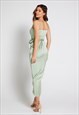 ROSA TIE SIDE SATIN CAMI WRAP DRESS - SAGE GREEN