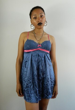 MIDNIGHT BLUE PURPLE SLIP WITH PINK LACE
