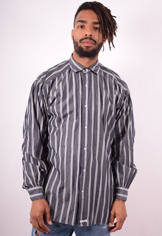 C.P. COMPANY MENS VINTAGE SHIRT LARGE GREY STRIPES 90S