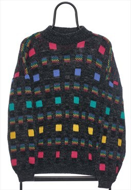 Vintage 90s Abstract Patterned Black Jumper Womens