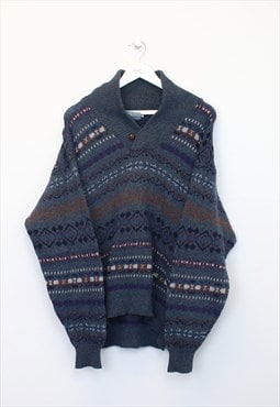 Vintage Raquette knit sweatshirt in blue. Best fits L
