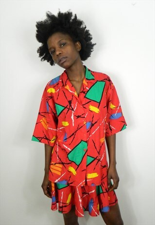 RED MULTI PRINT SHIRT AND SKIRT