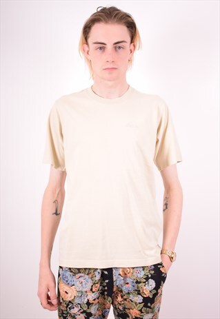 ADIDAS MENS VINTAGE T-SHIRT TOP SMALL BEIGE 90S