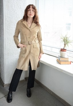 Vintage Beige Suede Belted Coat