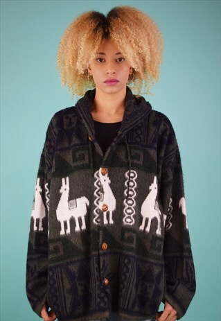 VINTAGE 90'S AZTEC PRINT OVERSIZED WOOL CARDIGAN