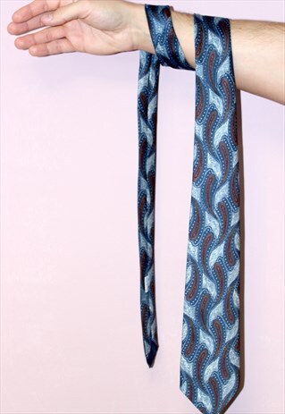 VINTAGE 70S MENS BLUE PAISLEY PRINT TIE