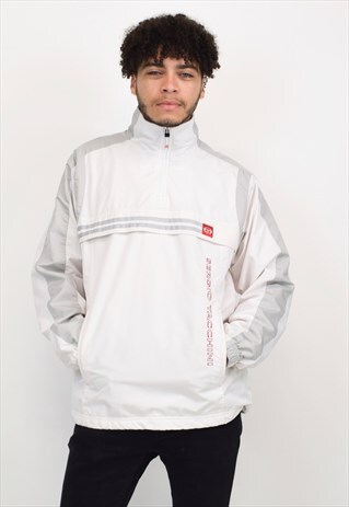 VINTAGE 90S SERGIO TACCHINI WHITE/GREY STRIPE RAIN JUMPER