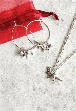 Baby Dinosaur Necklace & Hoop Earring Set