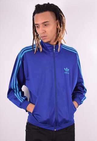 ADIDAS MENS VINTAGE TRACKSUIT TOP JACKET SMALL BLUE 90'S