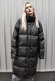 Faux leather long jacket rubber bomber PU puffer in black