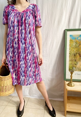 VINTAGE 70S MOD REVIVAL BRUSH STROKE MIDI SWING BOHO DRESS