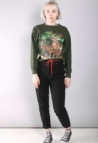 VINTAGE DEER PRINT USA SWEATSHIRT