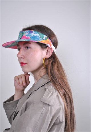 VINTAGE WATERCOLOR FLOWERS VOCATION SUN CAP, 70S VISOR