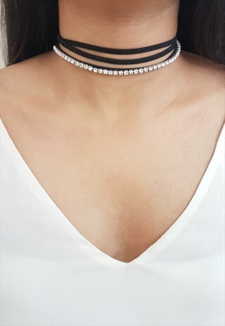 BLACK THIN SUEDE CHOKER NECKLACE
