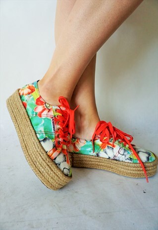 VINTAGE PLATFORM SNEAKERS SHOES SHOE TRAINERS TIE BOOTS