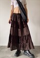  Vintage Y2K 00s brown layered ruffle maxi skirt 