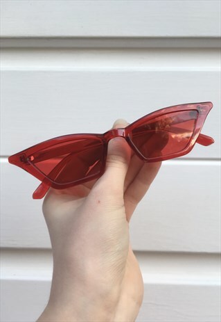 WOMENS VINTAGE STYLE 90S RED THIN POINTY SUNGLASSES