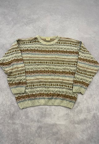 VINTAGE KNITTED JUMPER ABSTRACT PATTERNED GRANDAD SWEATER