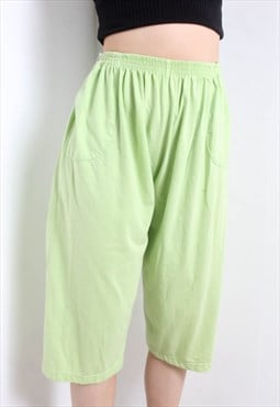 Vintage Y2K Elastic Waist Cropped Trousers Green