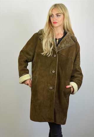 VINTAGE 70S LONG DARK BROWN SHEEPSKIN / SHEARLING COAT