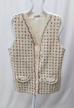 90s Vintage Past Times Velvet  Waistcoat Cream