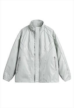  Faux leather racing jacket PU motor sports bomber in grey