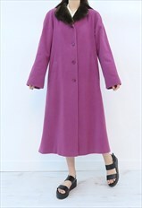 80s Vintage Pink Faux Fur Wool Coat