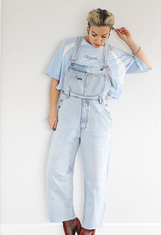 VINTAGE 1990S PALE BLUE CROPPED DENIM DUNGAREES