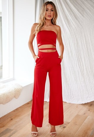 RED JUMPSUIT W/ FLARED PANTS