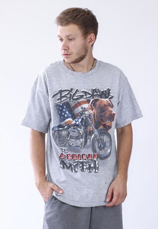 80S MENS AMERICAN HARLEY DAVIDSON PITBULL BIG LOGO T-SHIRT
