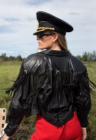 VINTAGE 80'S - 90'S SUEDE FRINGE LEATHER JACKET