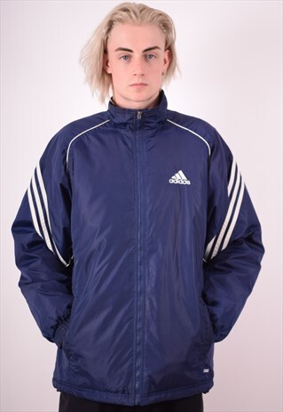 ADIDAS MENS VINTAGE JACKET MEDIUM NAVY BLUE 90S