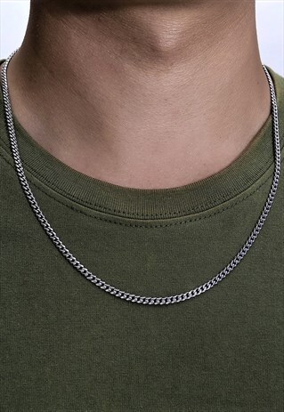THIN SILVER CURB CHAIN NECKLACE MENS WOMENS JEWELLERY