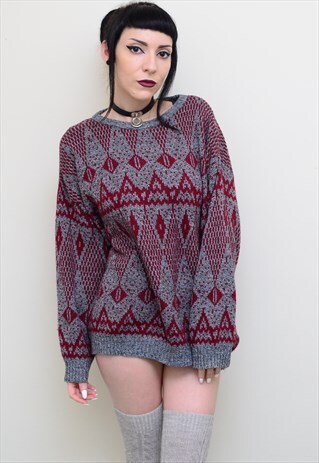 VINTAGE 90'S RETRO ABSTRACT PATTERNED SLOUCHY JUMPER