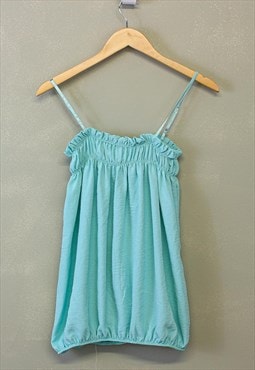 Vintage Y2K Ruched Cami Top Blue Stretchy 