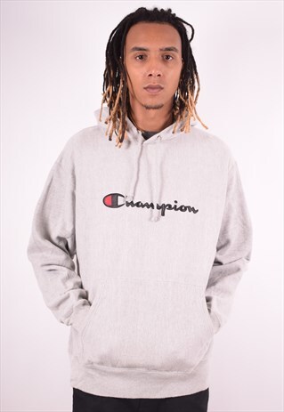 CHAMPION MENS VINTAGE HOODIE JUMPER XL GREY 90S