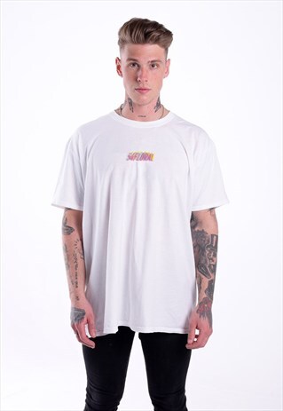 CENTRE LOGO NEON TRIPPY GRAPHIC T-SHIRT - WHITE