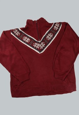 Vintage 90's Quarter Zip Sweatshirt Burgundy Winter Jumper