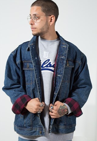VINTAGE 80S WRANGLER WINTER BLANKET DENIM JACKET / S1587