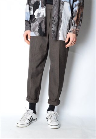 VINTAGE 90S UNISEX DARK BROWN WOOL BLEND PANTS