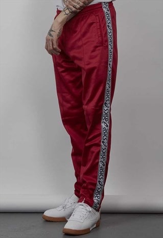 VINTAGE 90'S ASICS DARK RED TAPED JOGGERS