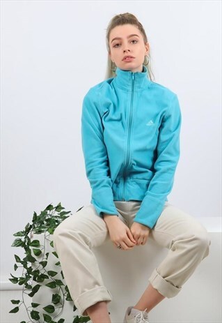 VINTAGE ADIDAS SMALL BLUE EMBROIDERED LOGO ZIPPED FLEECE