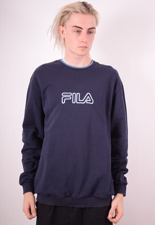 FILA MENS VINTAGE SWEATSHIRT JUMPER XL BLUE 90S