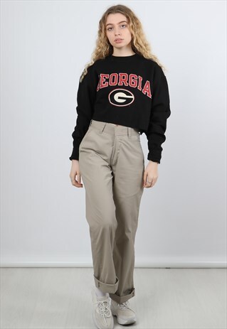 VINTAGES CHAMPION MEDIUM BLACK PRINTED CROPPED SWEATSHIRT