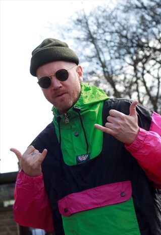 VINTAGE 80S K-WAY 1/4 ZIP KAGOULE WINBREAKER JACKET